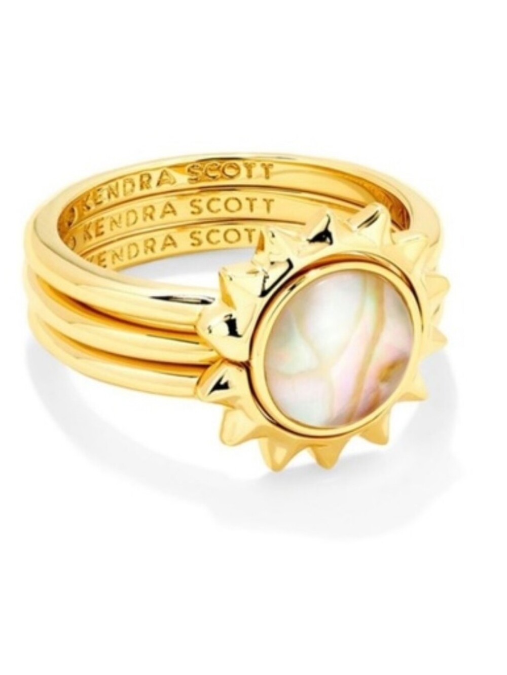 Kendra Scott Sienna Gold Sun Ring Stack Set Iridescent Abalone Sz 6